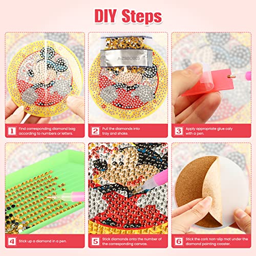 Diy 8pcs/set Cartoon  Diamond Painting Coasters with Holder