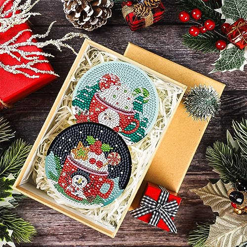 Diy 8pcs/set Christmas  Diamond Painting Coasters with Holder