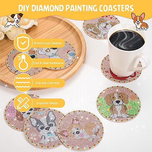 Diy 8pcs/set Dog  Diamond Painting Coasters with Holder