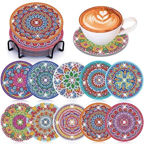 Diy 10pcs/set Mandala Christmas  Diamond Painting Coasters with Holder