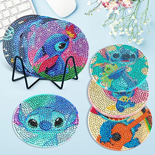 Diy 8pcs/set Cartoon  Diamond Painting Coasters with Holder