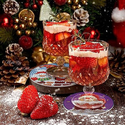 Diy 8pcs/set Gnome Christmas  Diamond Painting Coasters with Holder