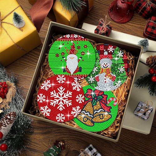 Diy 8pcs/set Christmas  Diamond Painting Coasters with Holder