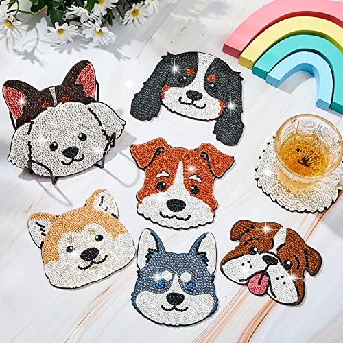 Diy 8pcs/set Dog  Diamond Painting Coasters with Holder