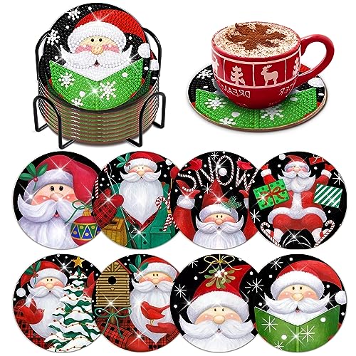 Diy 8pcs/set Christmas  Diamond Painting Coasters with Holder