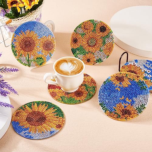 Diy 8pcs/set Flower  Diamond Painting Coasters with Holder