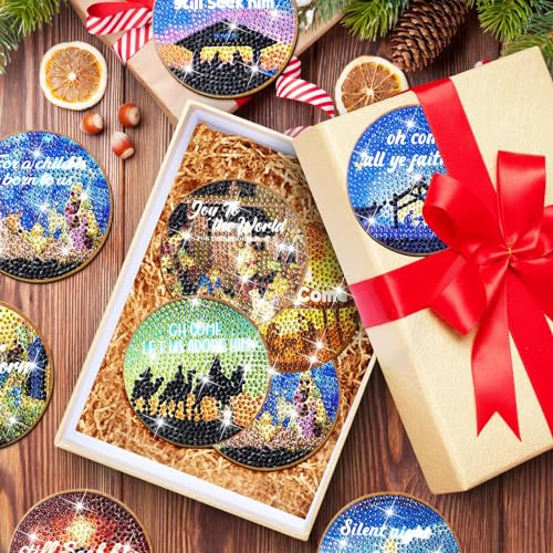 Diy 10pcs/set Christmas  Diamond Painting Coasters with Holder