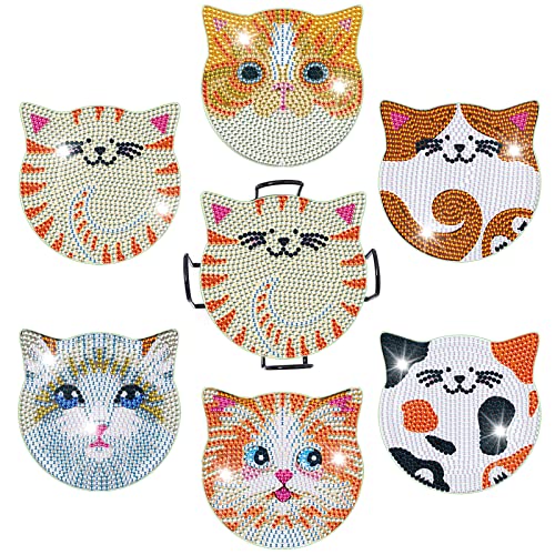 Diy 6pcs/set Cat  Diamond Painting Coasters with Holder