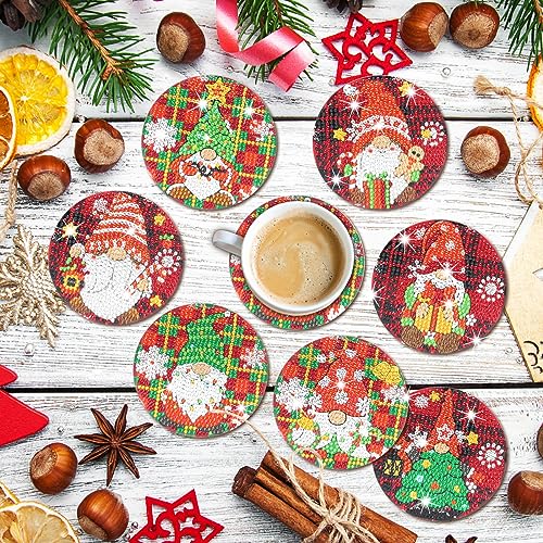 Diy 8pcs/set Gnome Christmas  Diamond Painting Coasters with Holder