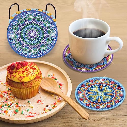 Diy 10pcs/set Mandala Christmas  Diamond Painting Coasters with Holder