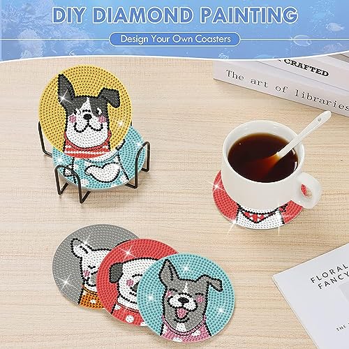 Diy 8Pcs  Diamond Painting Coasters with Holder