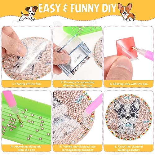 Diy 8pcs/set Dog  Diamond Painting Coasters with Holder