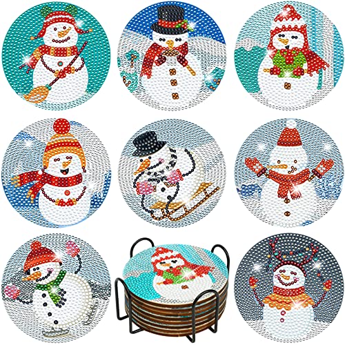 Diy 8pcs/set Christmas  Diamond Painting Coasters with Holder