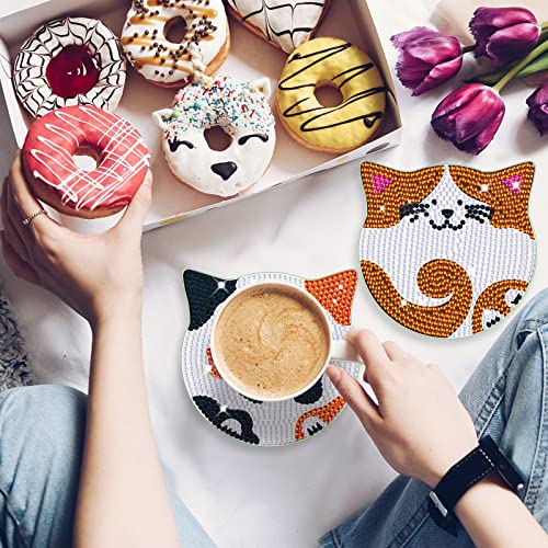 Diy 6pcs/set Cat  Diamond Painting Coasters with Holder