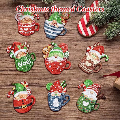Diy 8pcs/set Christmas  Diamond Painting Coasters with Holder