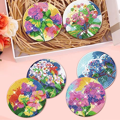 Diy 8pcs/set Flower  Diamond Painting Coasters with Holder