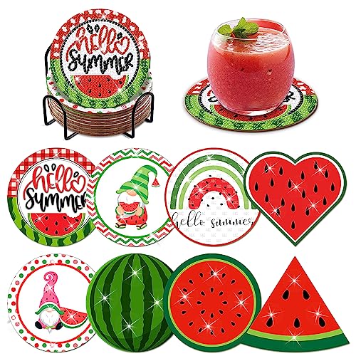 Diy 8pcs/set Summer Watermelon  Diamond Painting Coasters with Holder