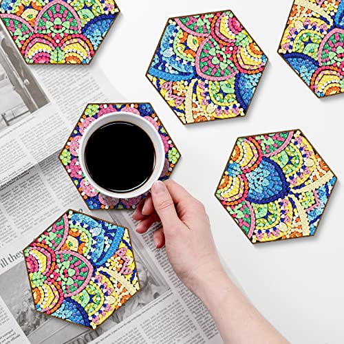 Diy 7pcs/set Mandala Flower  Diamond Painting Coasters with Holder