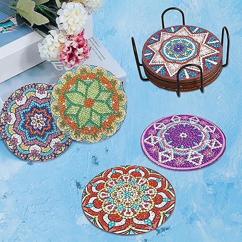 Diy 12pcs/set Mandala  Diamond Painting Coasters with Holder