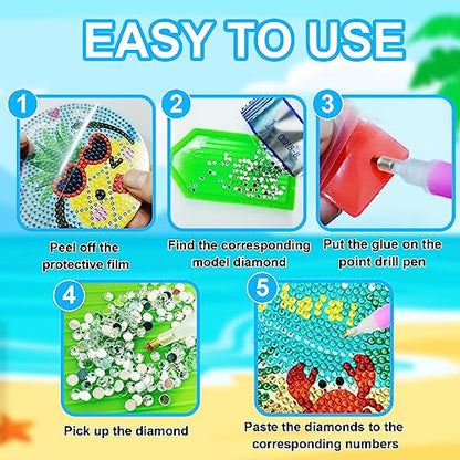 Diy 8pcs/set Summer  Diamond Painting Coasters with Holder
