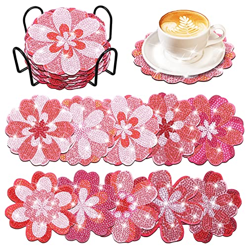 Diy 10pcs/set Flower  Diamond Painting Coasters with Holder