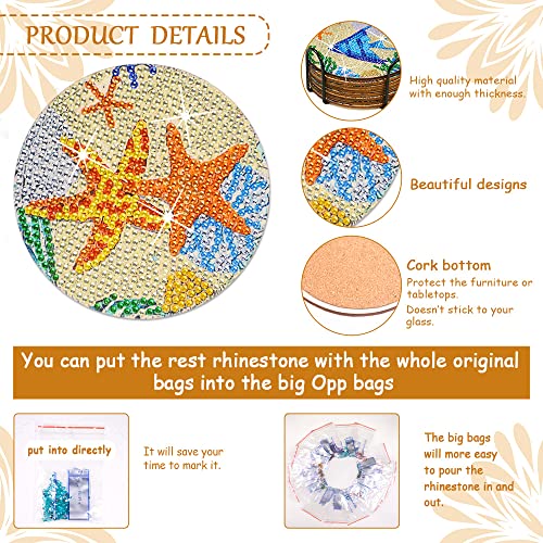 Diy 8pcs/set Ocean Life  Diamond Painting Coasters with Holder