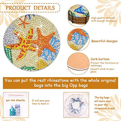 Diy 8pcs/set Ocean Life  Diamond Painting Coasters with Holder