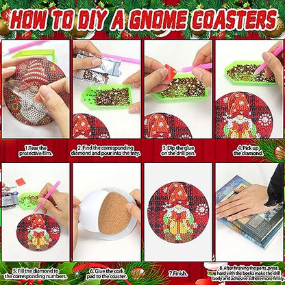Diy 8pcs/set Gnome Christmas  Diamond Painting Coasters with Holder