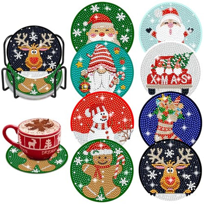Diy 8pcs/set Christmas  Diamond Painting Coasters with Holder