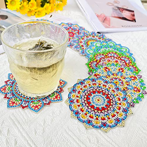 Diy 8pcs/set Mandala  Diamond Painting Coasters with Holder