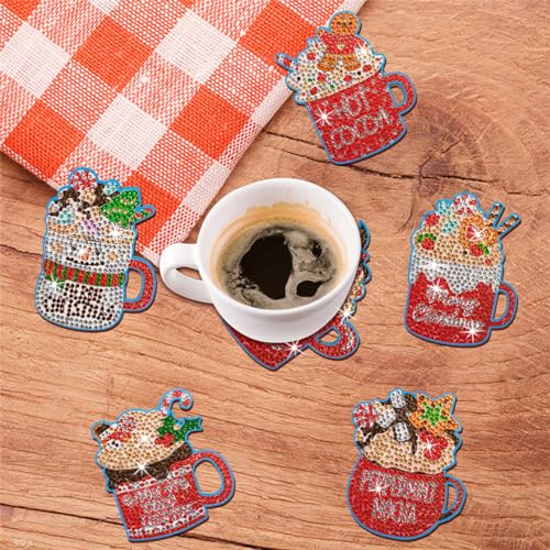 Diy 10pcs/set Christmas  Diamond Painting Coasters with Holder