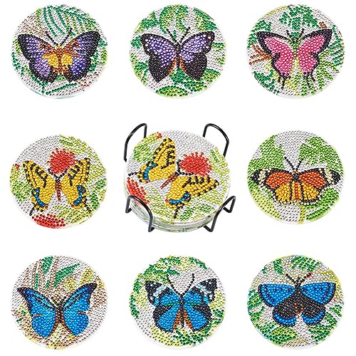 Diy 8pcs/set Butterfly  Diamond Painting Coasters with Holder