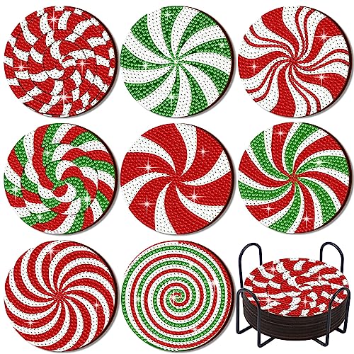 Diy 8pcs/set Christmas  Diamond Painting Coasters with Holder