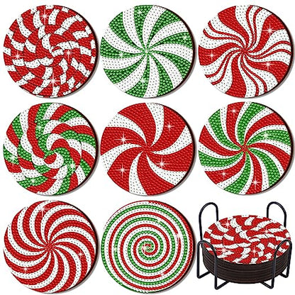 Diy 8pcs/set Christmas  Diamond Painting Coasters with Holder