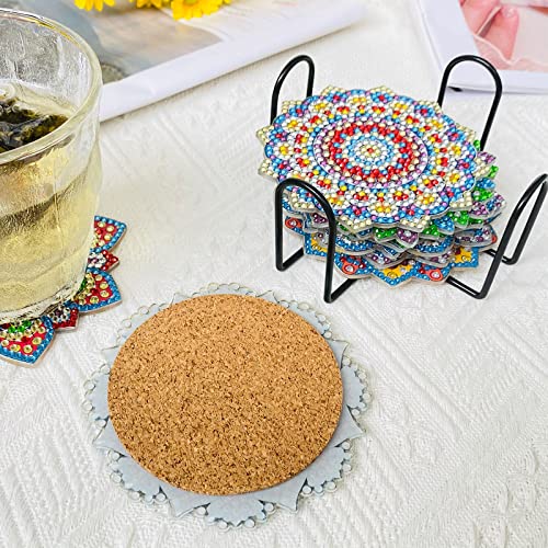 Diy 8pcs/set Mandala  Diamond Painting Coasters with Holder