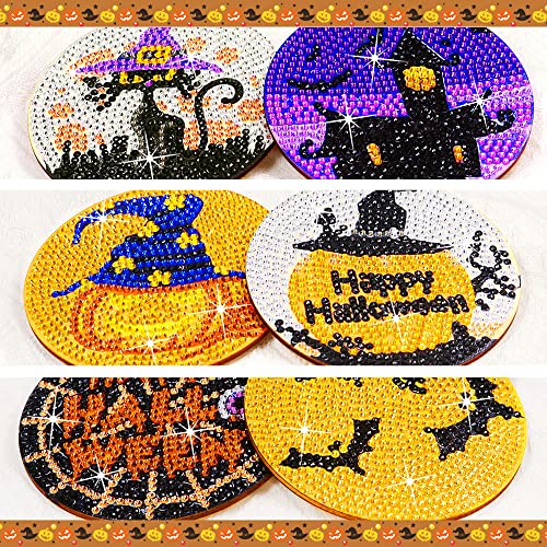 Diy 8pcs/set Pumpkin Halloween  Diamond Painting Coasters with Holder