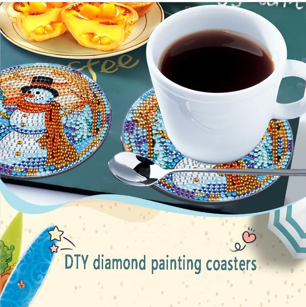 Diy 6pcs/set Christmas  Diamond Painting Coasters with Holder