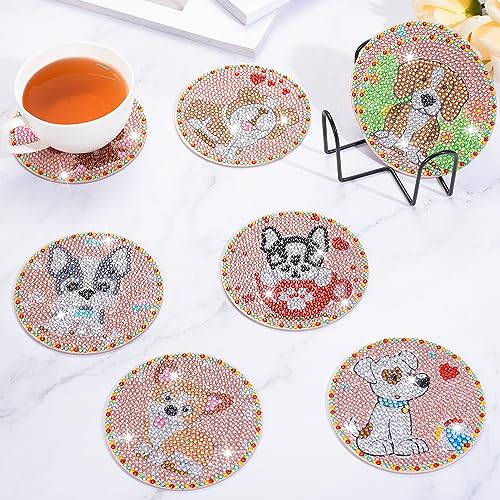 Diy 8pcs/set Dog  Diamond Painting Coasters with Holder