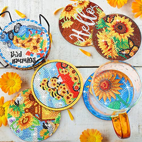 Diy 8pcs/set Flower  Diamond Painting Coasters with Holder