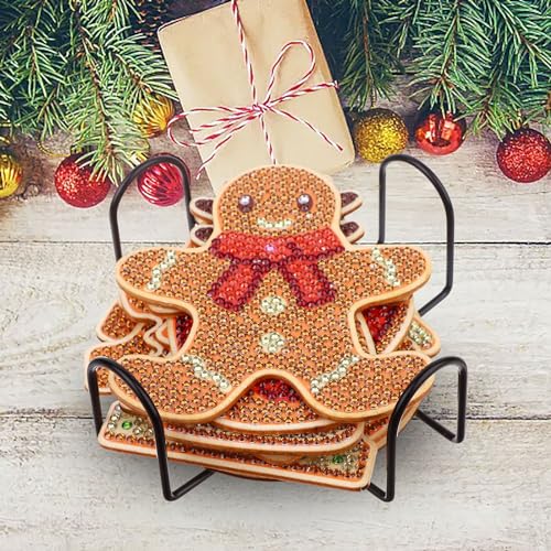 Diy 8pcs/set Christmas  Diamond Painting Coasters with Holder