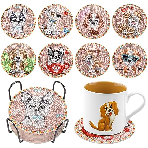 Diy 8pcs/set Dog  Diamond Painting Coasters with Holder