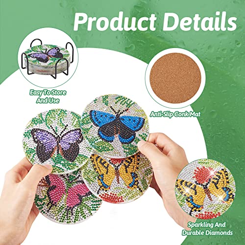 Diy 8pcs/set Butterfly  Diamond Painting Coasters with Holder