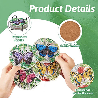 Diy 8pcs/set Butterfly  Diamond Painting Coasters with Holder