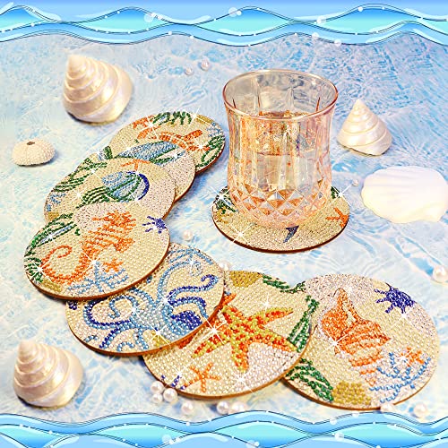 Diy 8pcs/set Ocean Life  Diamond Painting Coasters with Holder