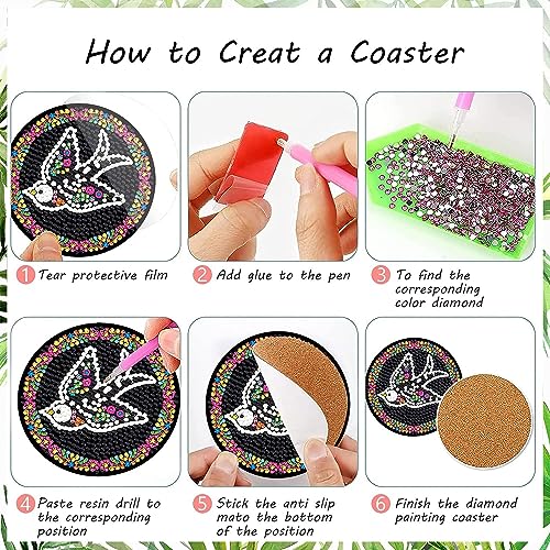 Diy 8pcs/set  Diamond Painting Coasters with Holder