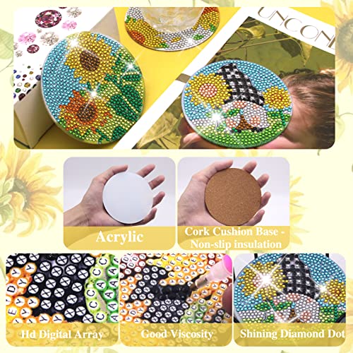 Diy 8pcs/set Flower  Diamond Painting Coasters with Holder