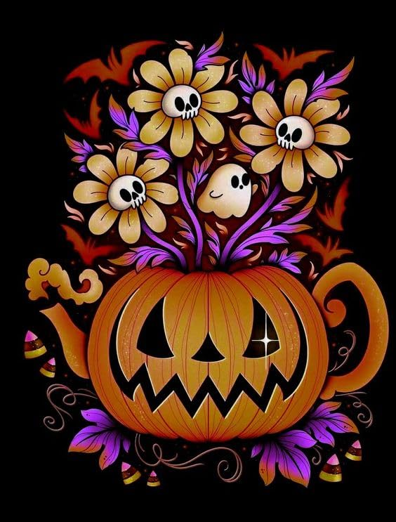 Halloween Pumpkin With Flower | Diamond Painting