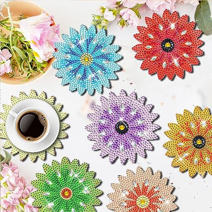 Diy 8pcs/set Flower  Diamond Painting Coasters with Holder