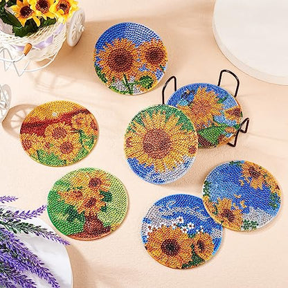 Diy 8pcs/set Flower  Diamond Painting Coasters with Holder