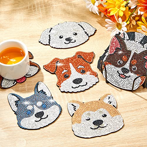 Diy 8pcs/set Dog  Diamond Painting Coasters with Holder